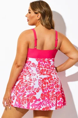 Plus Size Pink Floral Print...