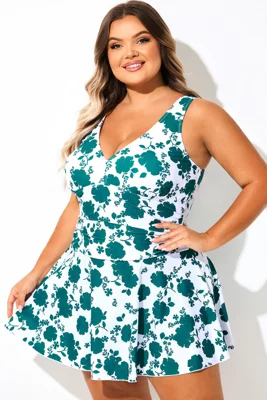 Plus Size Green Rose Print...