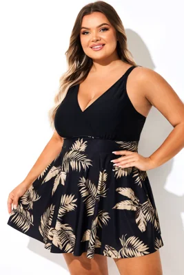 V Neck Black Floral Print...