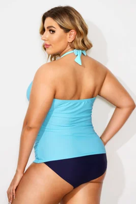 Blue Modest Shirred Halter...