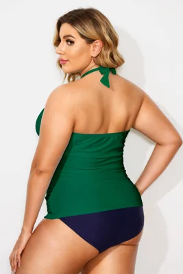 Green Modest Shirred Halter...