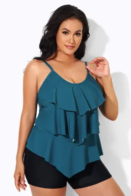 Blue Adjustable Straps Tankini Top for Women