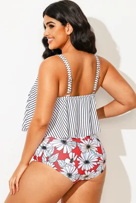 Striped Scoop Neck Ruched...