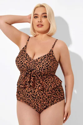 Leopard Scoopneck Tie Front...