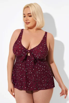 Red Tie Front Adjustable Straps Tankini Top