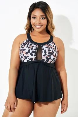 Black Leopard Print Mesh...