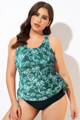 Green Floral Print Side Tie...