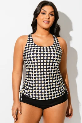 Black & White Check V-Neck...