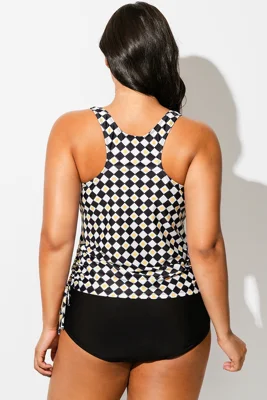 Black & White Check V-Neck...