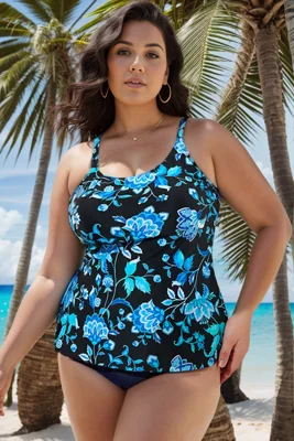 Blue Floral Print  Adjustable straps Tank Tankini Top