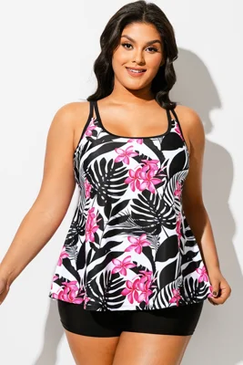 Tropical Print Square Neck...