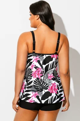 Tropical Print Square Neck...