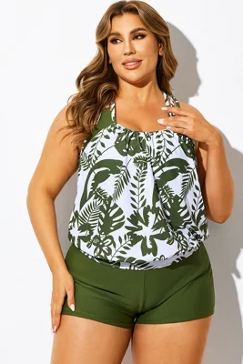 Green V-Neck T-Back Blouson...