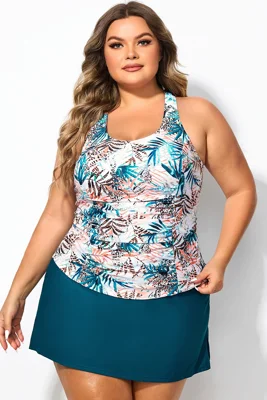 Leaf Print Scoop Neck...