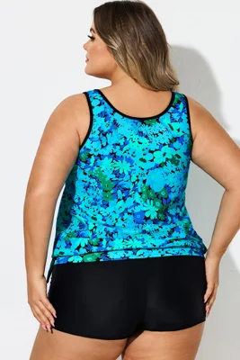 Plus Size Floral Print Mesh...