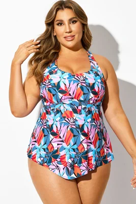 Tropical Print V-Neck...