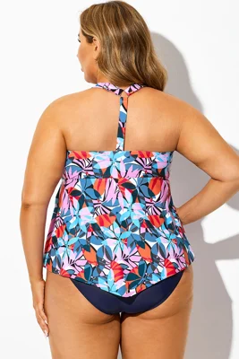 Tropical Print V-Neck...