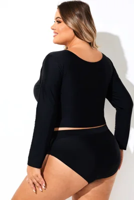 Black Long Sleeves Round...
