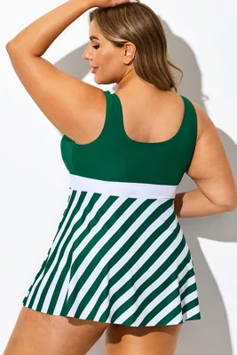 Green Striped V-Neck U Back...