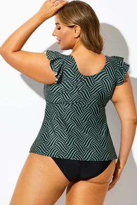 Striped Print Ruffle Trim...