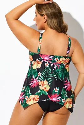 Black Floral Print Knot Hem...