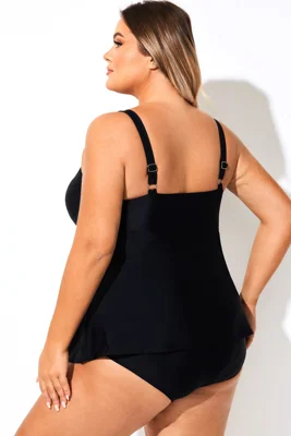 Solid Black V-Neck Ruffled...