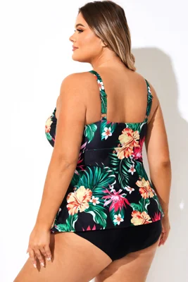 Black Floral V-Neck Ruffled...