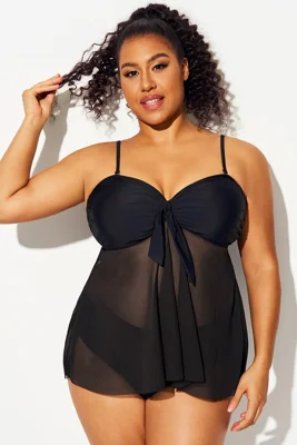Plus Size Knot Front Mesh...
