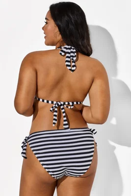 Self Tie Striped Ribbed...