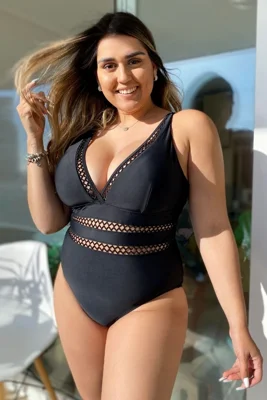 Black Lattice Plunge V-neck...