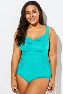 Blue Ruched Twist Front One...