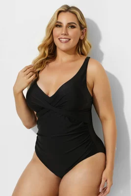 Black Ruched Fashion V-neck...