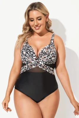 Leopard Cut Out Mesh One Piece Swimsuit