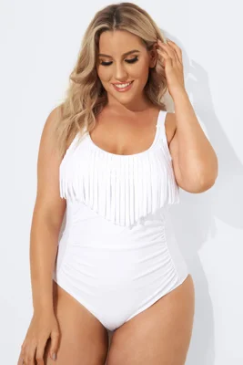 White Fringe One-Piece...