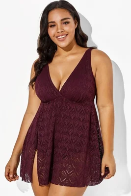 Wine Crochet Side Slit...