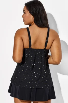 Black Square Neck Ruffle...