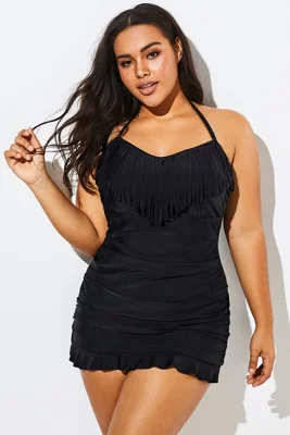 Solid Black Fringe Ruffle...
