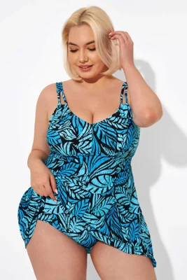 Blue Leaves Printed V-neck...