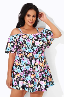 Floral Printed Off-the-Shoulder Flounce Swimdress
