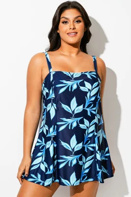 Blue Leaf Print Square...