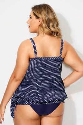 Navy Pindot Women Side Tie...