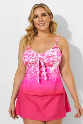 Pink Tie Front Tankini with...