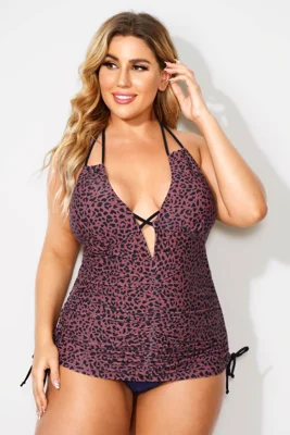 Leopard Printed Deep V-Neck...