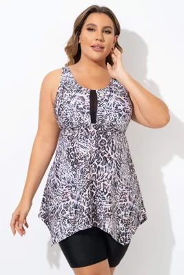 Leopard Print Longer Length Women Tankini Top