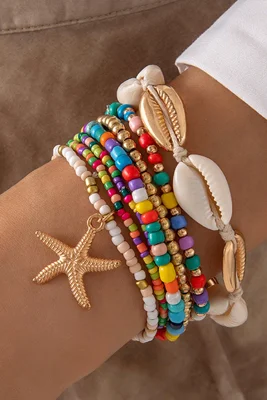 Starfish Rice Beads Bead String Decor Bracelet Set