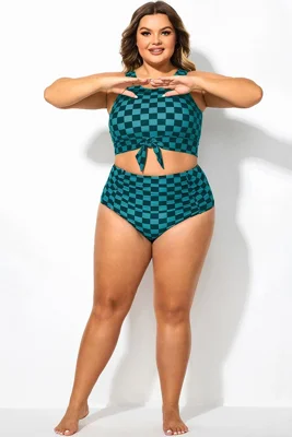 Plus Size Blue Check High Waisted Bottom
