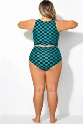 Plus Size Blue Check High...