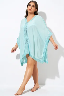 Aquamarine Bohemian Tunic Cover Up with Sleeves