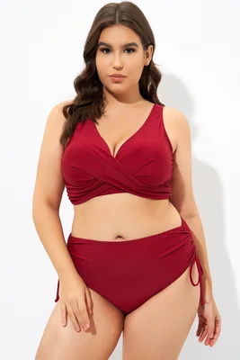 Red Twist Front Cross Back&Front Bikini Top