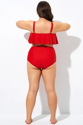 Red Women High Waist Swim...